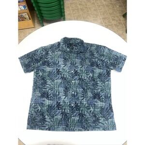 Men's Van Heusen Palm Blue Green Hawaiian casual‎ shirt XL 17/17.5